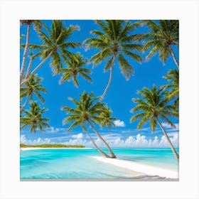 Tropical Beach With Palm Trees Canvas Print