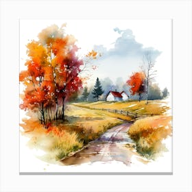 Watercolor Autumn Landscape 24 Canvas Print