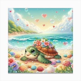 Turtle On The Beach Canvas Print