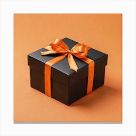 Black Gift Box With Orange Ribbon 1 Canvas Print