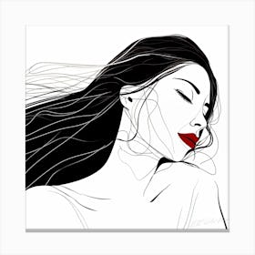 Red Lipstick Dreams - Black And White Portrait Canvas Print