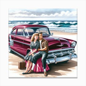 In A Nostalgic 1965 Mustang by the Ocean Canvas Print