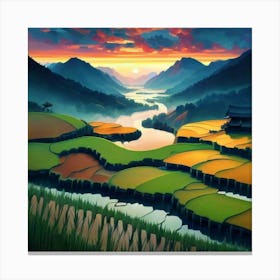 Beautiful views of rice fields, close to the river and surrounded by mountains, 21 Canvas Print