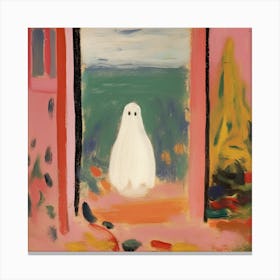 Open Window With A Ghost, Matisse Style, Spooky Halloween Square 3 Canvas Print