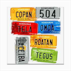 Honduras, Turistic Car Plates, Copan, Tela, Omoa Canvas Print