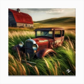 Antique Truck In High Grass Copy Canvas Print