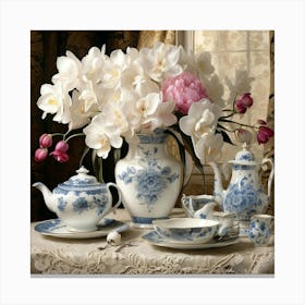 Blue And White Tea Set Canvas Print
