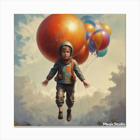 Boy In Space With Balloons Canvas Print