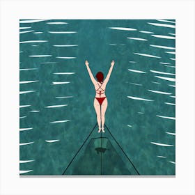 Woman On A Surfboard Canvas Print