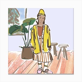 Girl In A Yellow Coat square Canvas Print