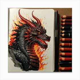Dragon In Flames 5 Canvas Print