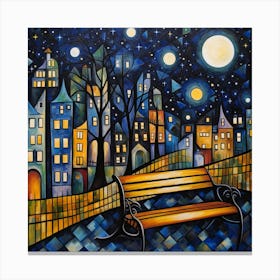 Bench At Night Canvas Print