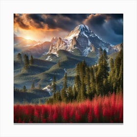 Red Flowers In The Mountains Canvas Print