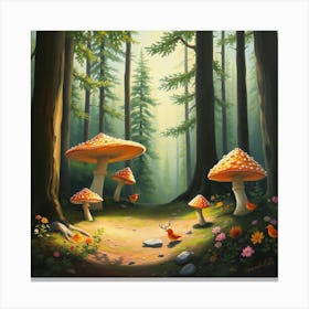 Mushrooms In The Forest 30 Canvas Print