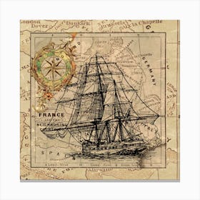 Ship Map Navigation Vintage Canvas Print