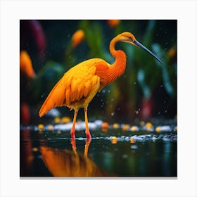 Vivid Colours of the Orange Feathered Wading Bird Canvas Print