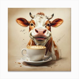 Cow With A Cup Of Coffee Canvas Print