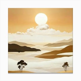 Sunset Over The Hills gold and beige Canvas Print