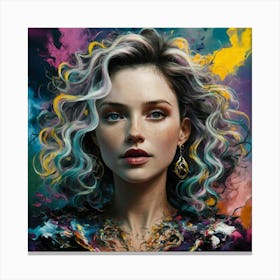 Portrait Of A Girl With Colorful Hair 1 Canvas Print