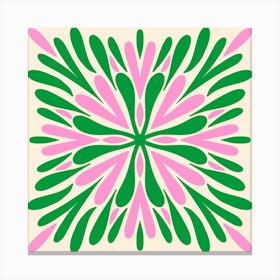 Modern Symmetry Petals Green and Pink Canvas Print