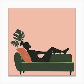 Minimalist Woman Relaxing On Couch Canvas Print