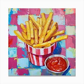 Fries & Ketchup Checkerboard Background 2 Canvas Print