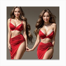 Two Women In Red Lingerie Canvas Print