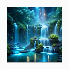 Waterfalls At Night Canvas Print