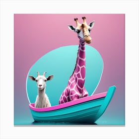 Goat And Pink Giraffe On A Boat Canvas Print