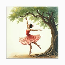 Graceful Ballet In Watercolor With Ancient Tree Background 1 Canvas Print