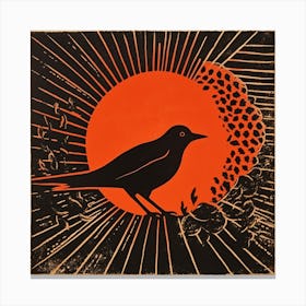 Retro Bird Lithograph Robin 3 Canvas Print