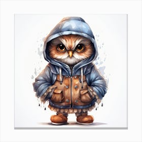 Watercolour Cartoon Owl In A Hoodie 1 Canvas Print