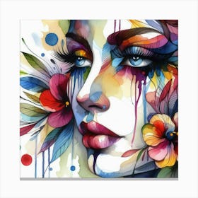 Watercolor Of A Woman With Flowers 9 Canvas Print