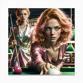 Two Women Playing Pool 1 Canvas Print