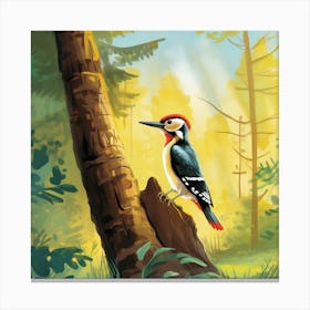 Woodpecker In The Forest Canvas Print