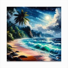 Moonlit Tropical Beach 3 Canvas Print