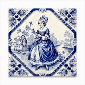 Alice In Wonderland Delft Tile Illustration 3 Canvas Print