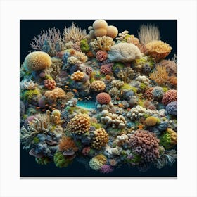 Amazing and Beautiful Digital Painting of a Thriving Coral Reef Ecosystem, with Vibrant Colors and Intricate Details of the Various Coral Species, Fish, and Other Marine Life, Set Against a Deep Blue Ocean Backdrop Canvas Print