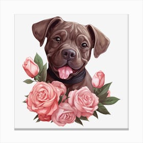 Dog With Roses 4 Canvas Print