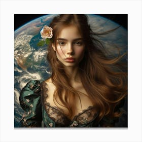 Beautiful Woman With Flower On The Earth Canvas Print