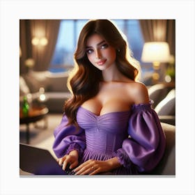 Sexy Woman In Purple Dress Canvas Print