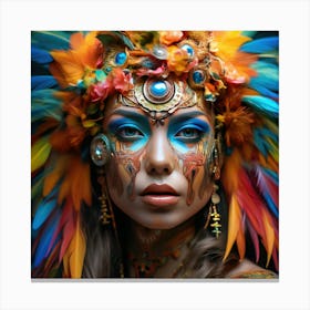 Beautiful Woman With Feathers 1 Canvas Print