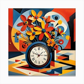 Clock With Flowers Canvas Print