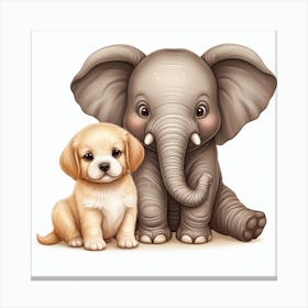 Cute Elephant And Puppy Canvas Print