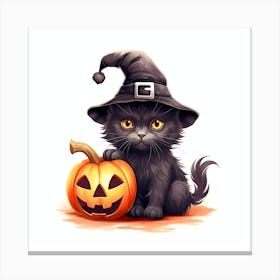 Cute black kitten and hat Canvas Print