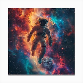 An Astronaut Floats Amidst A Stunningly Vibrant Cosmic Nebula Canvas Print