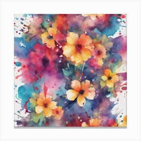 Vibrant Watercolor Splash With Floral Elements 1 Canvas Print