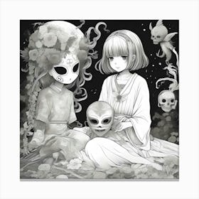 Two Girls And A Skull Canvas Print