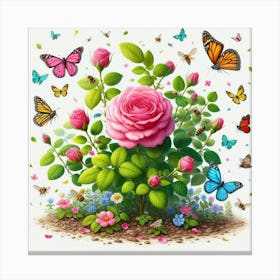 Roses And Butterflies 1 Canvas Print