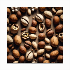 Nuts On A Brown Background 1 Canvas Print